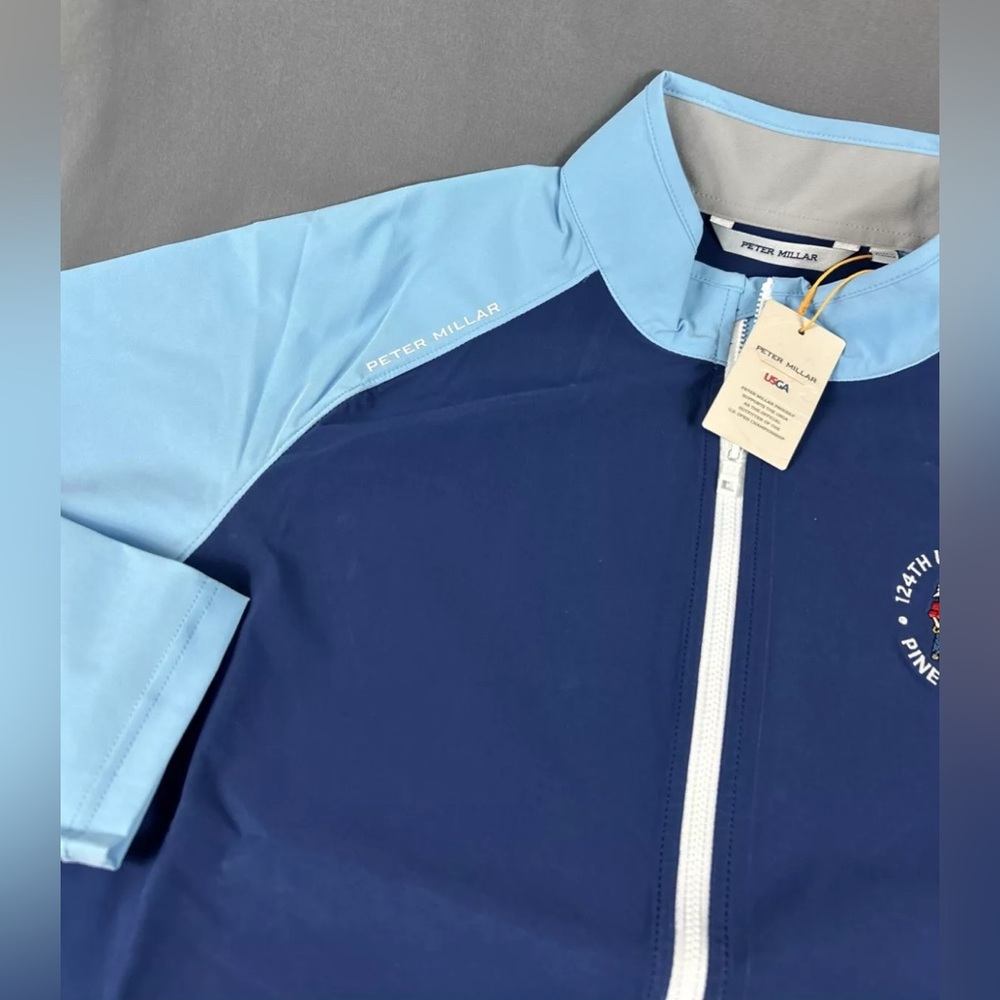 Peter Millar Golf Rain Jacket Pinehurst US Open Logo Large Blue Crown Sport NWT - Picture 3 of 7